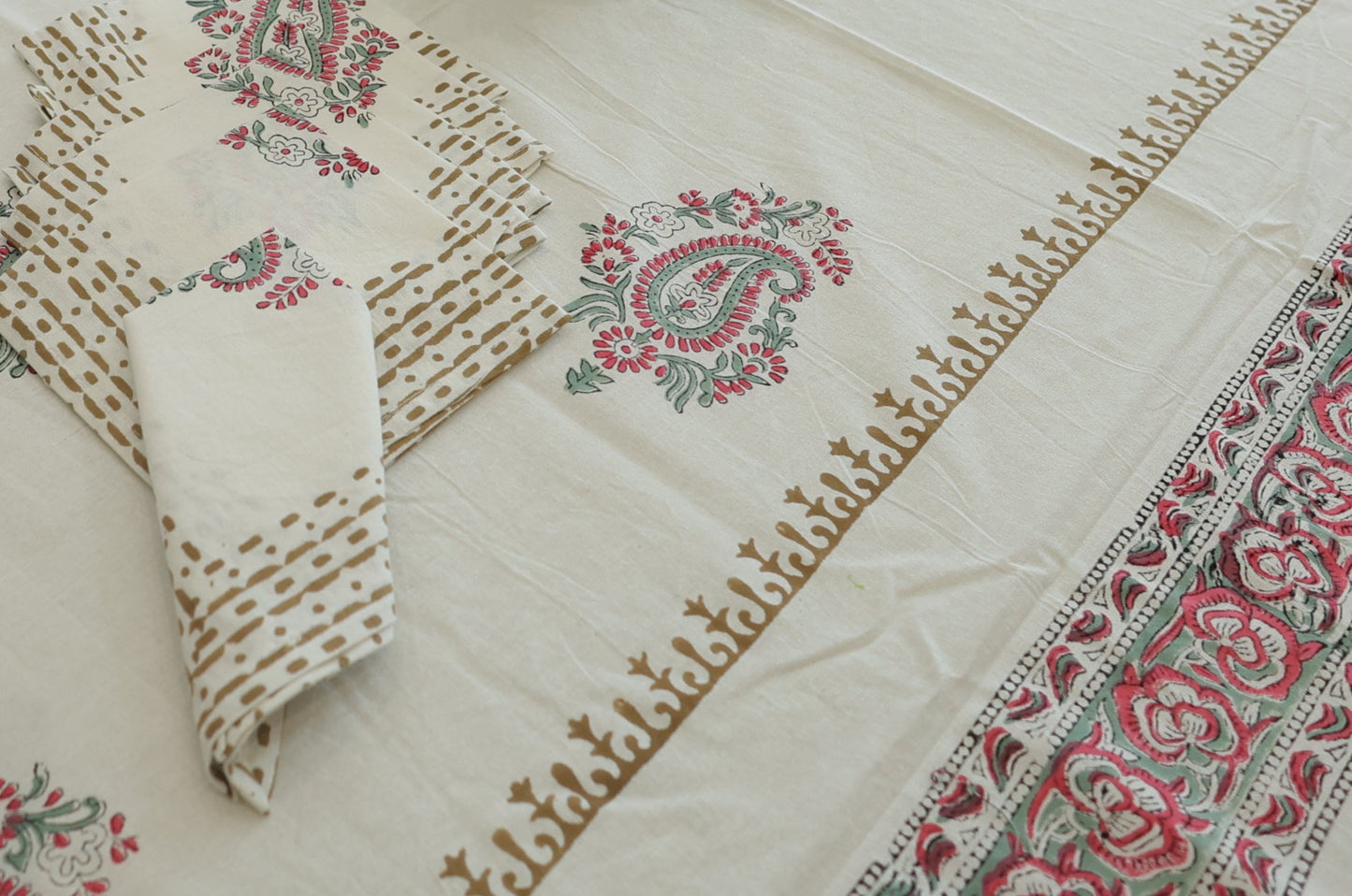 Coral Canvas Hand-Block Painted Table Cover