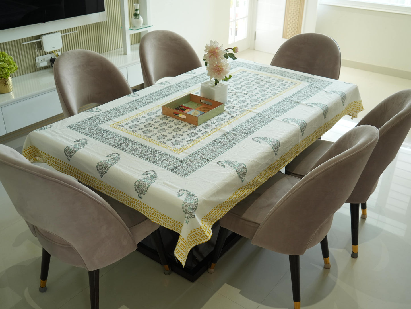 Blue Hand-Block Painted Table Cover