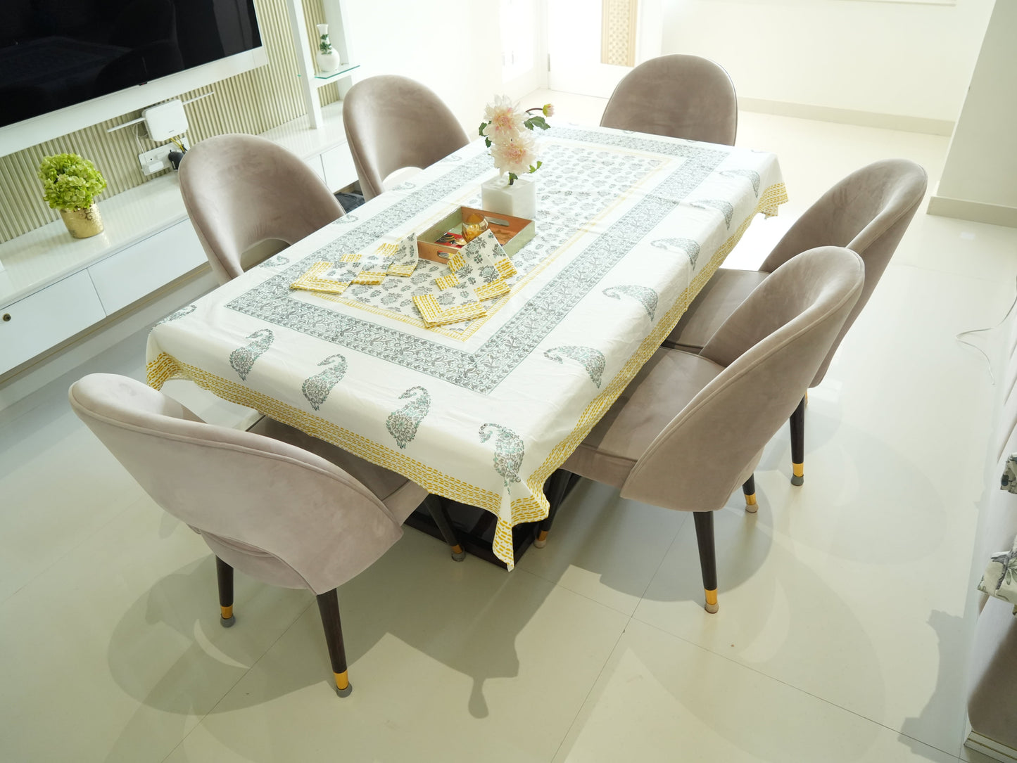Blue Hand-Block Painted Table Cover
