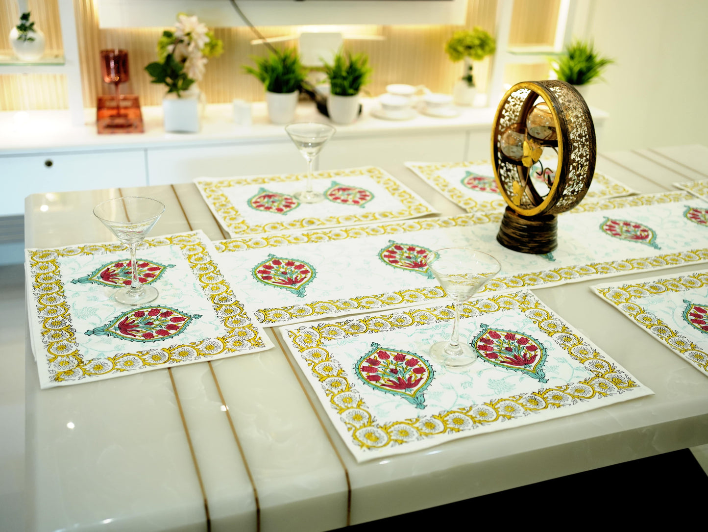 Artistry in Every Block: Hand-Blocked Multi-Color Table Runner