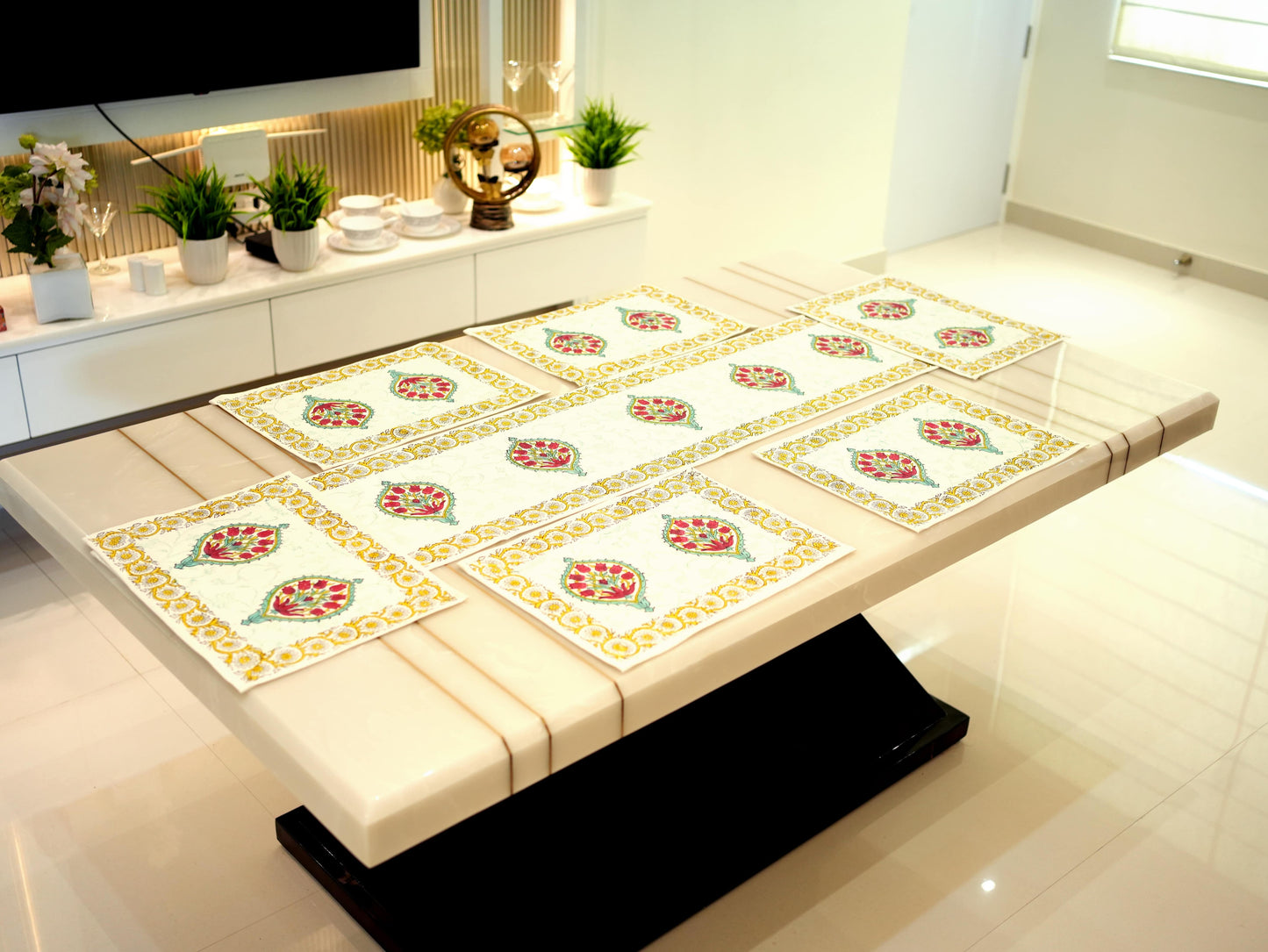 Artistry in Every Block: Hand-Blocked Multi-Color Table Runner