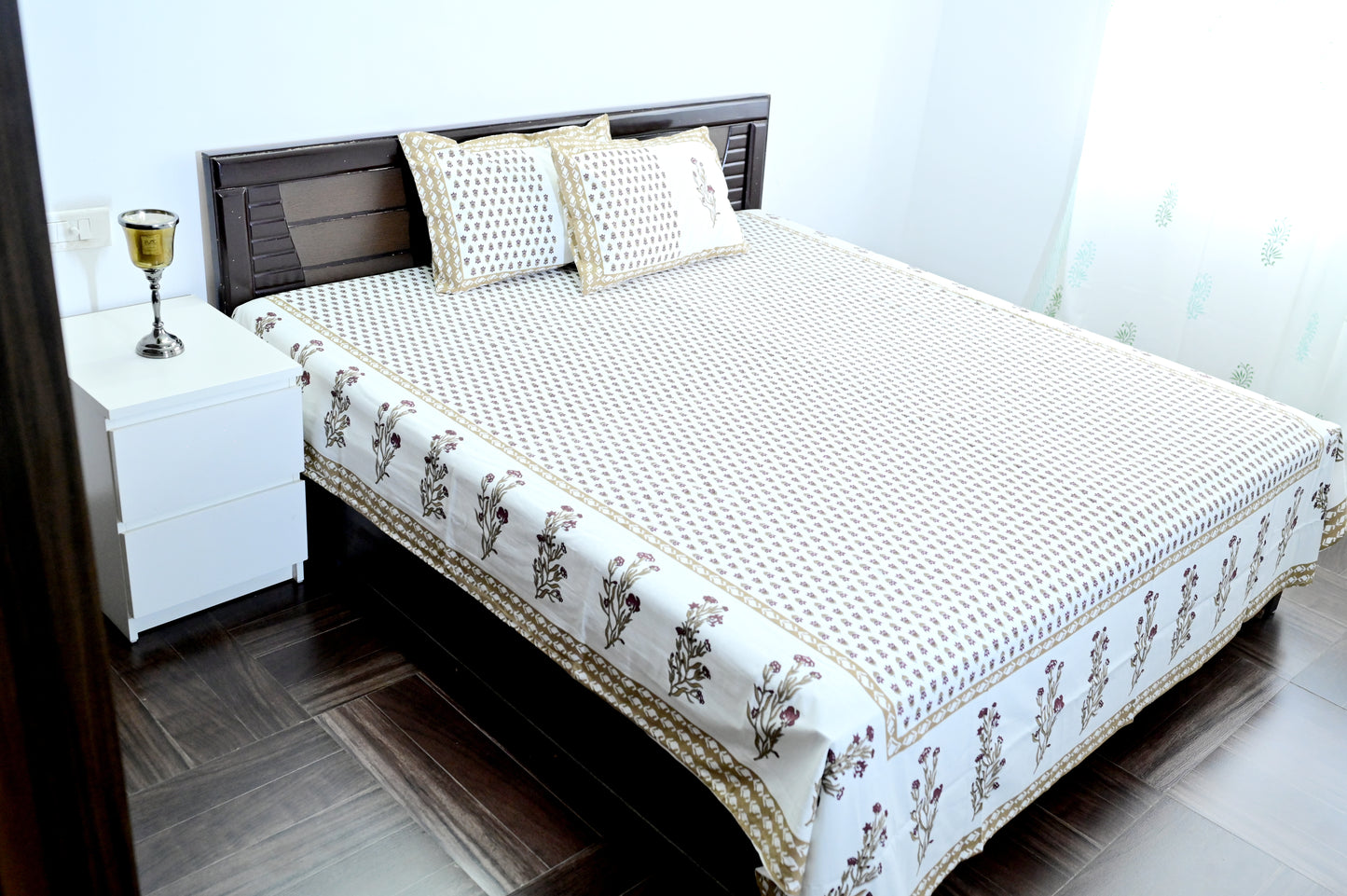 Desert Garden Brown Double Bed Screen Print Bedsheet