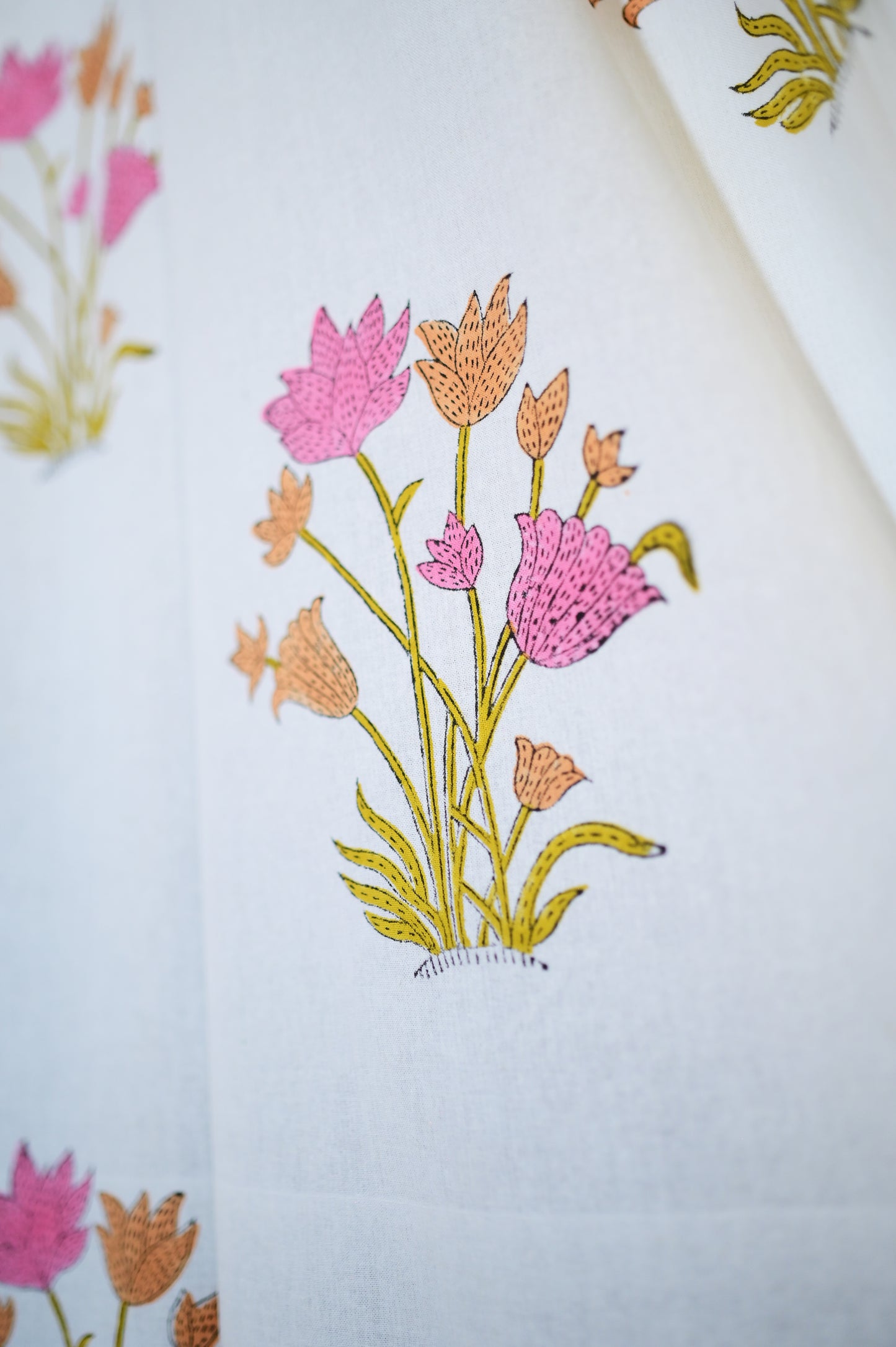 Floral Flourish Handblock Print Curtains