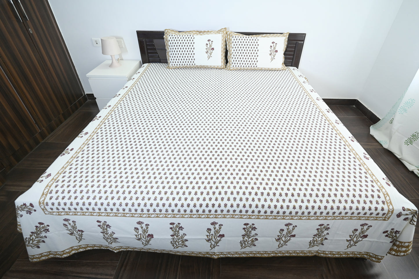 Desert Garden Brown Double Bed Screen Print Bedsheet