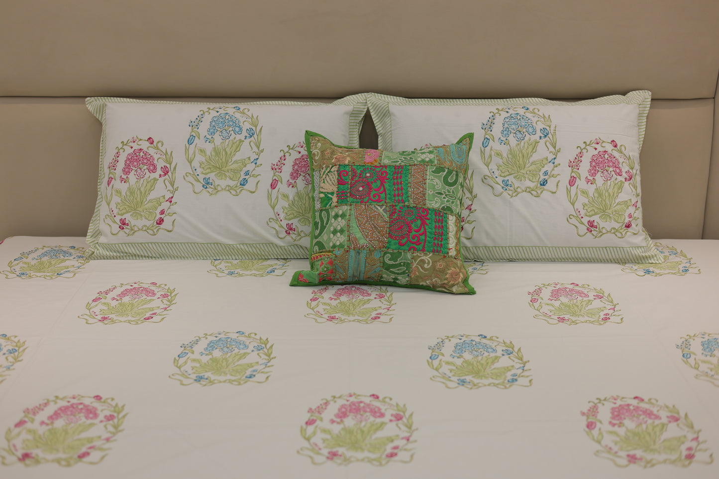 Nomadic Charm: Badmeri & Patchwork Cushion Cover