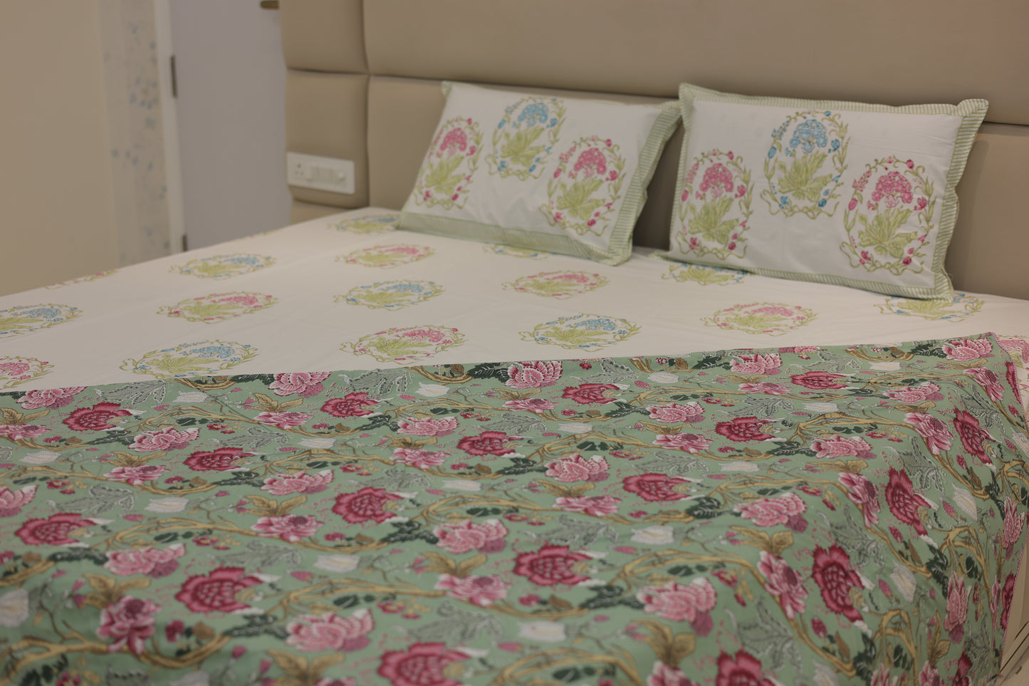 Floral Serenade Screen Print Single Bed Dohar Set