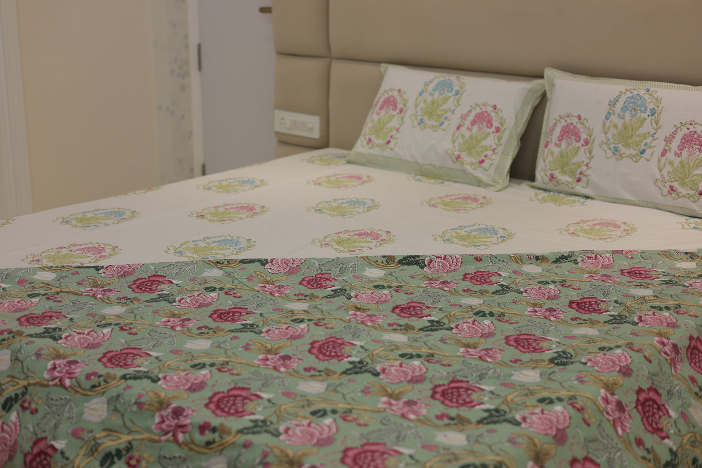 Floral Serenade Screen Print Double Bed Dohar