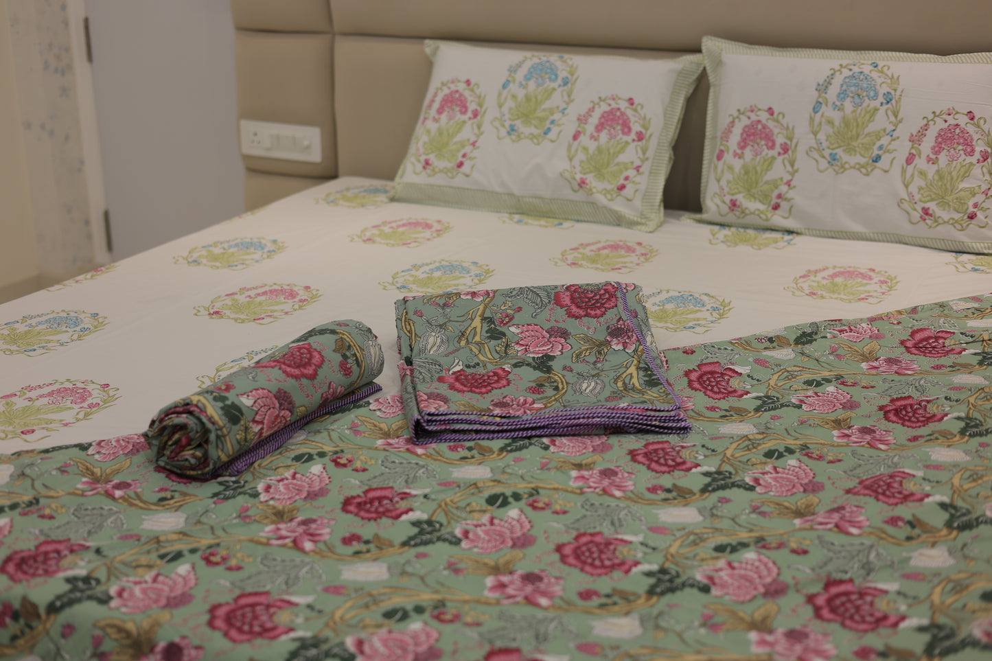 Floral Serenade Screen Print Single Bed Dohar Set