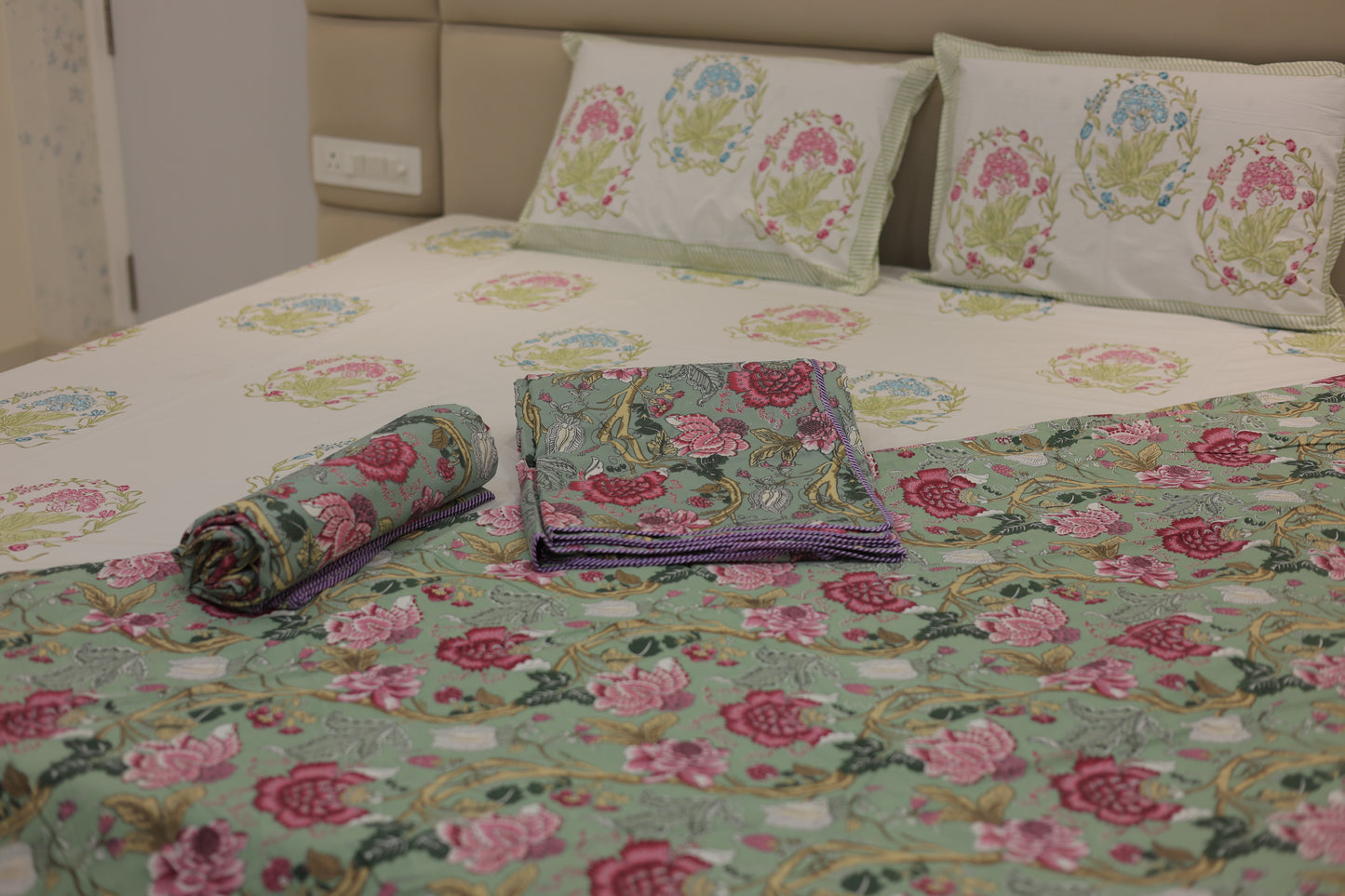 Floral Serenade Screen Print Single Bed Dohar Set