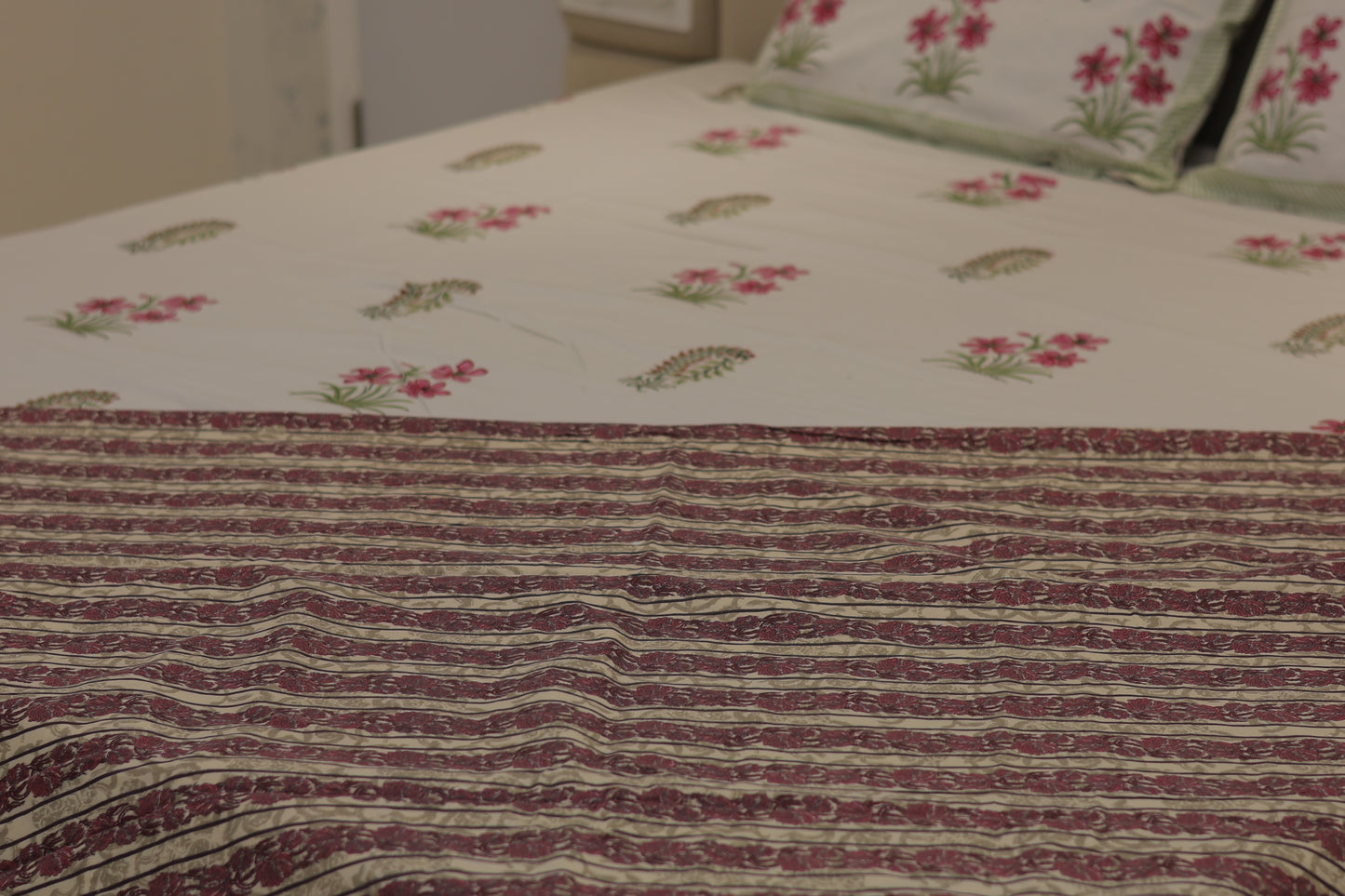 Raspberry Rose Screen Print Double Bed Dohar