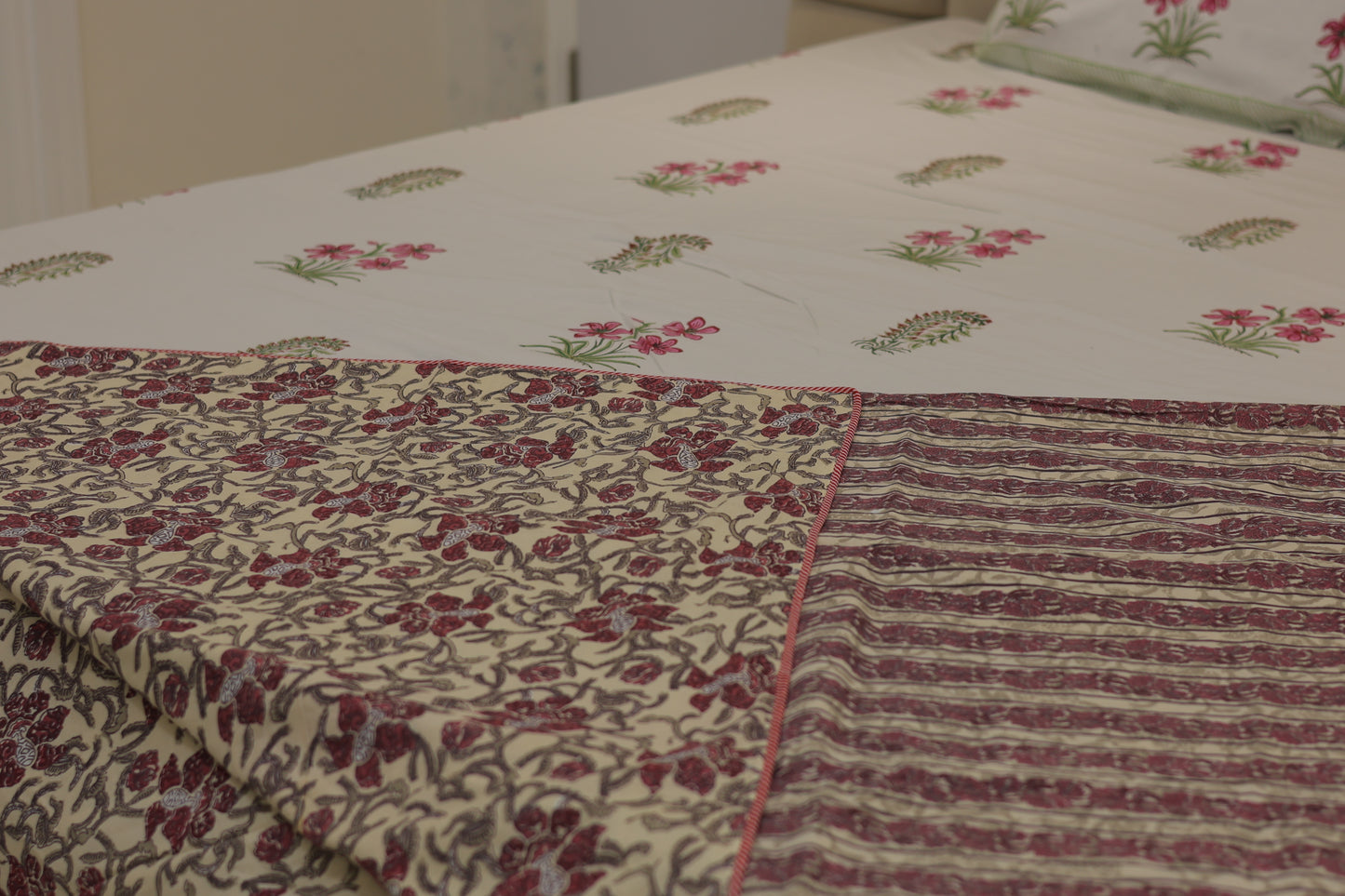 Raspberry Rose Screen Print Double Bed Dohar