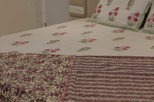 Raspberry Rose Screen Print Double Bed Dohar