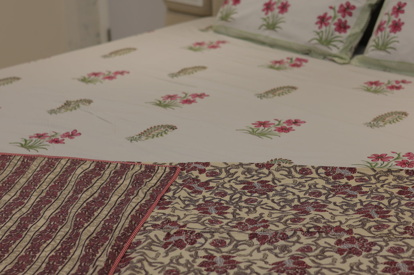 Raspberry Rose Screen Print Double Bed Dohar