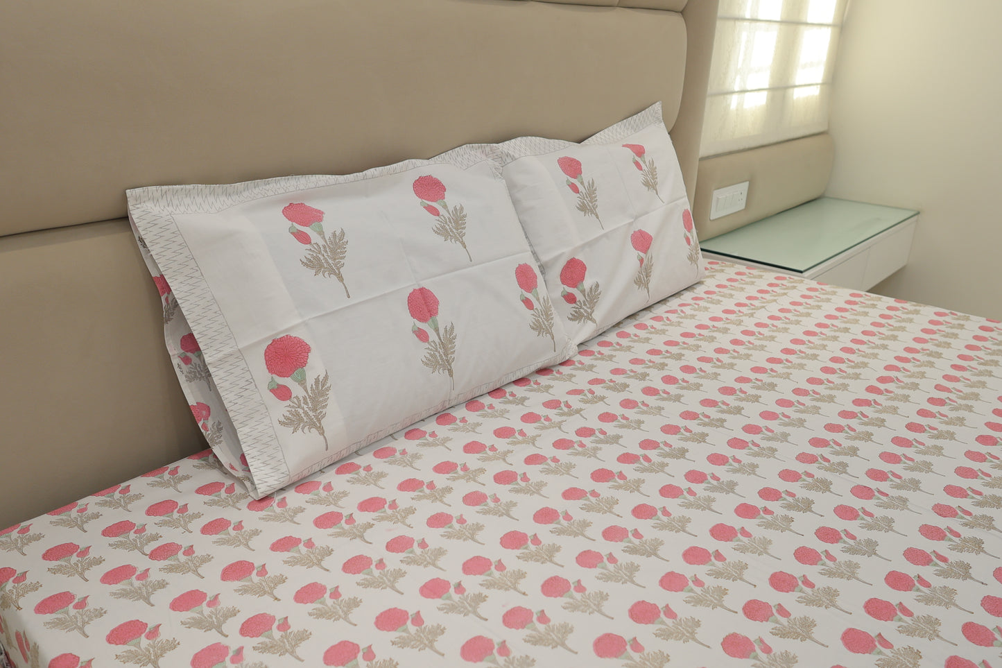 Blush Bloom Double Bed King Size Bedsheet with 2 Pillow Covers