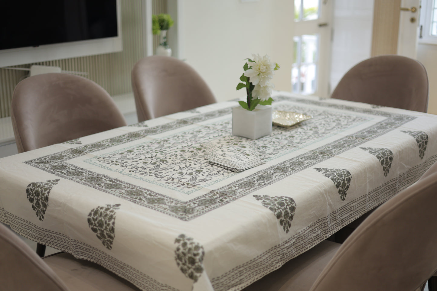 Grey Floral Elegance- Dining Table Cover