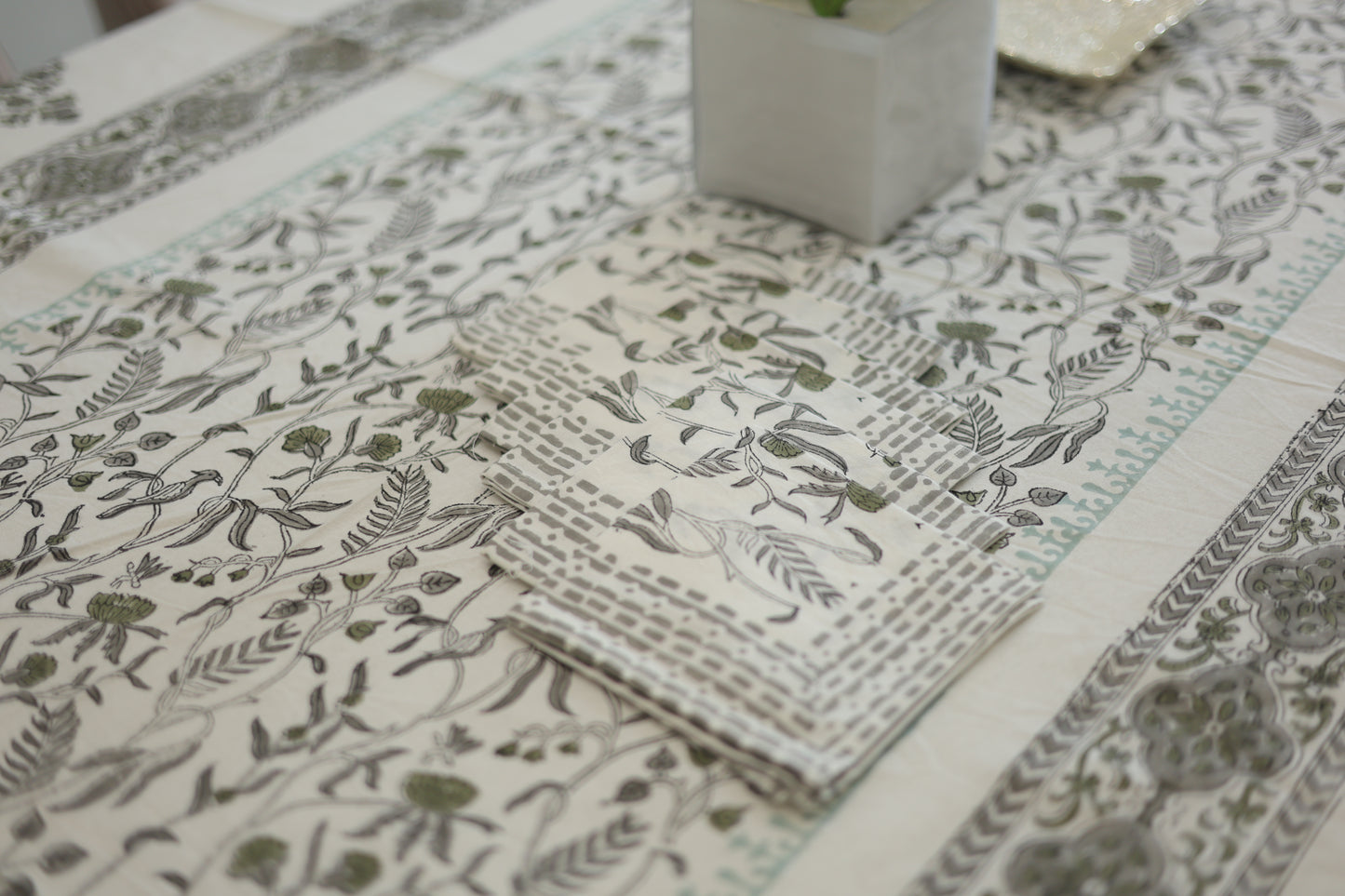 Grey Floral Elegance- Dining Table Cover