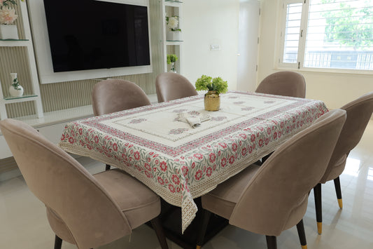 Coral Canvas Hand-Block Painted Table Cover