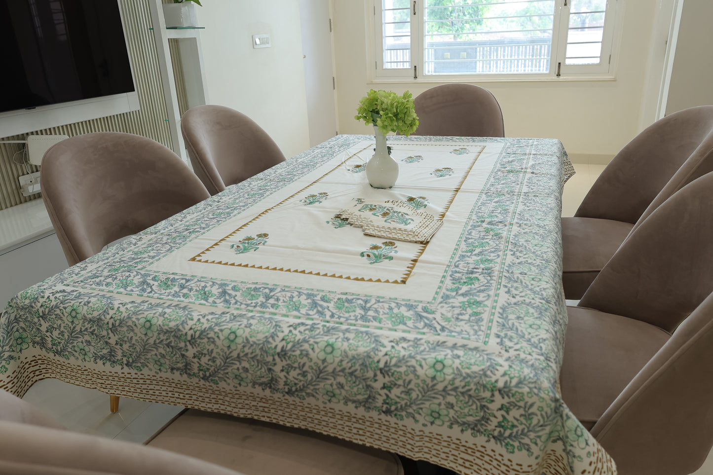 Dusky Delight Hand-Block Painted Table Cover