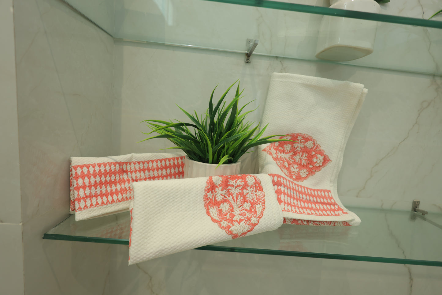 Coral Peach Paradise Bath Towels and Napkin Set