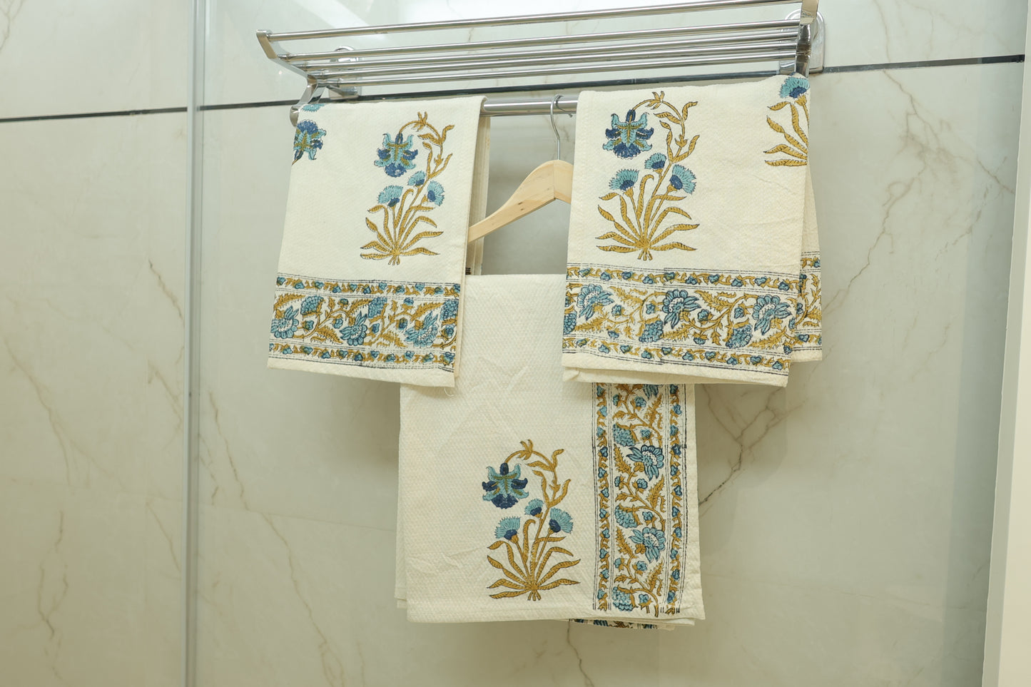 Blue Morning Glory Bath Towels and Napkin Set