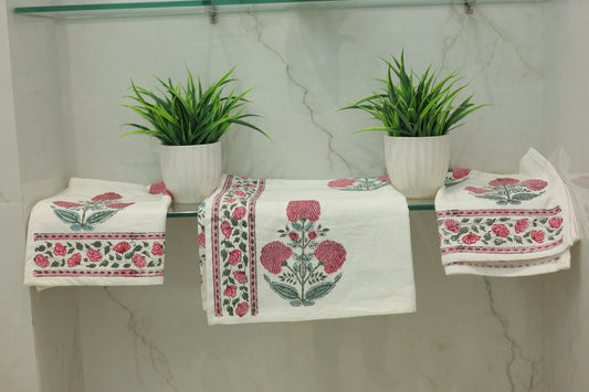 Pink Marigold Bliss Bath Towels and Napkin Set