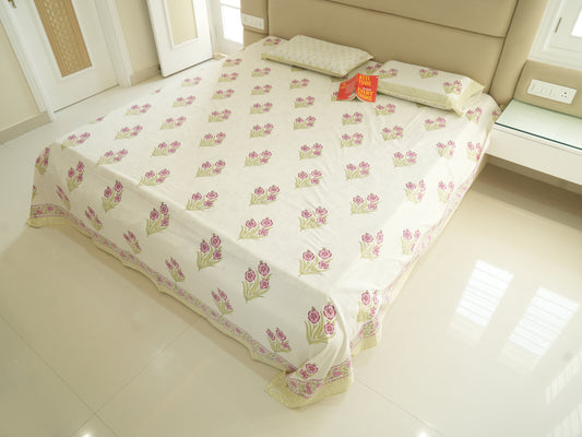 Floral Fantasy Double Bed King Size Bedsheet with 2 Pillow Covers