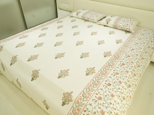 Gardenia Glee Double Bed King Size Bedsheet with 2 Pillow Covers