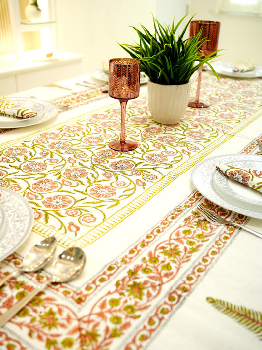 Artisan Elegance: Handblock-Painted Brown Dining Table Cover