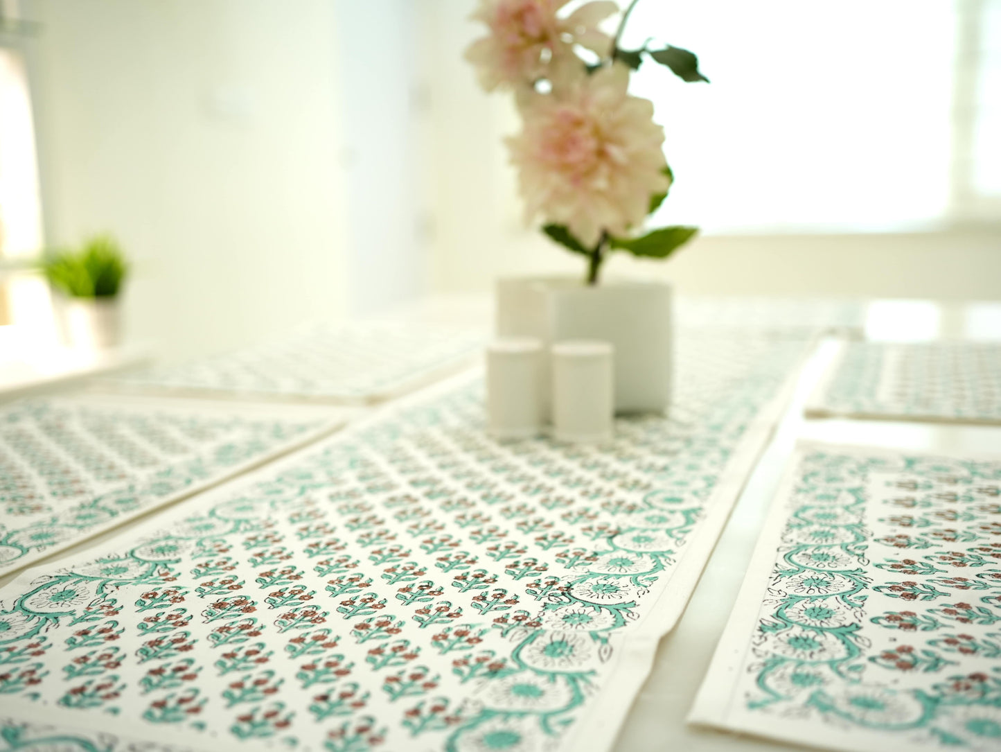 Blue Harmony: Hand-Blocked Motif Table Runner