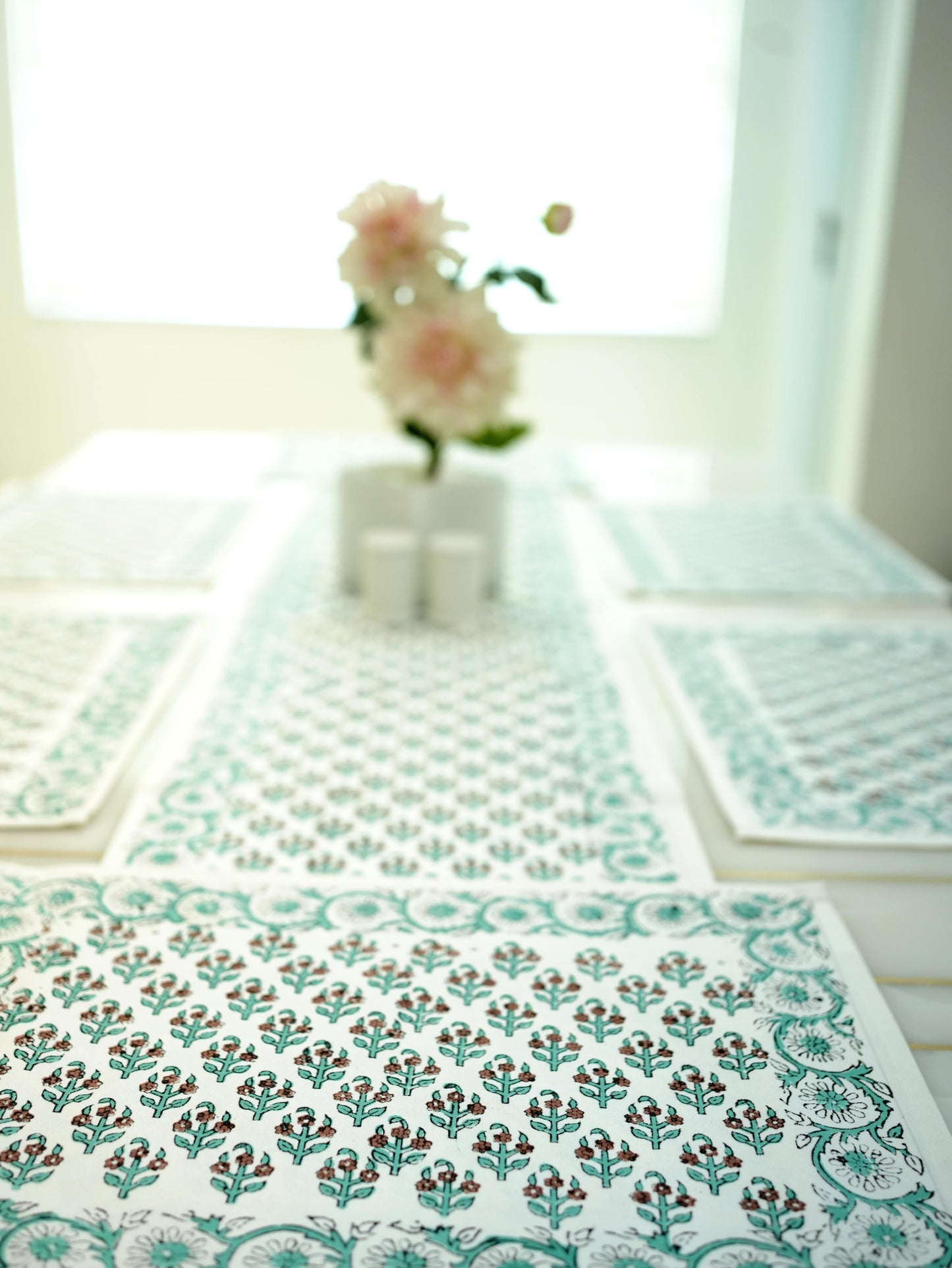 Blue Harmony: Hand-Blocked Motif Table Runner