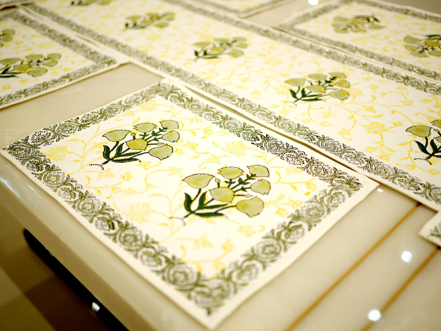 Green Blooms: Artisan Hand-Blocked Floral Canvas Runner