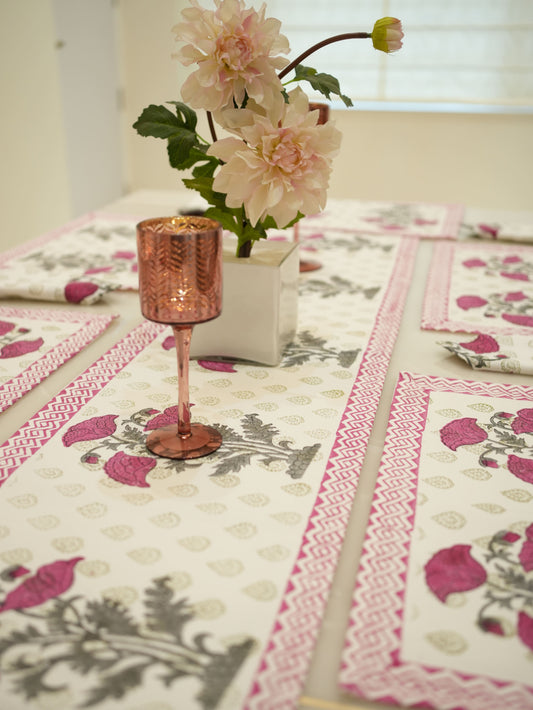 Charming Pink Floral Dining Table Runner Set