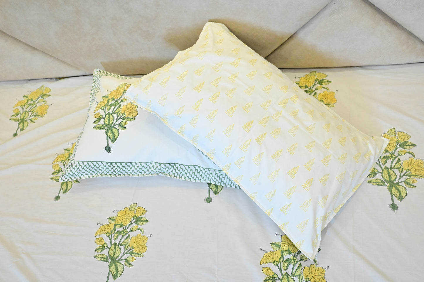 Marigold Charm Double Bed Super King Size Bedsheet Super Premium Cotton Fabric with 2 Pillow Covers