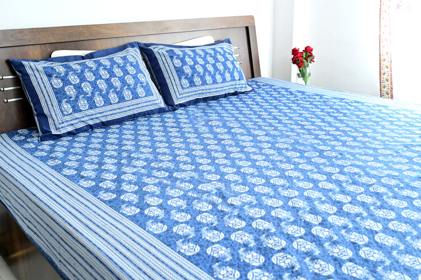 Jaipur Indigo Symphony  Double Bed Screen Print Bedsheet