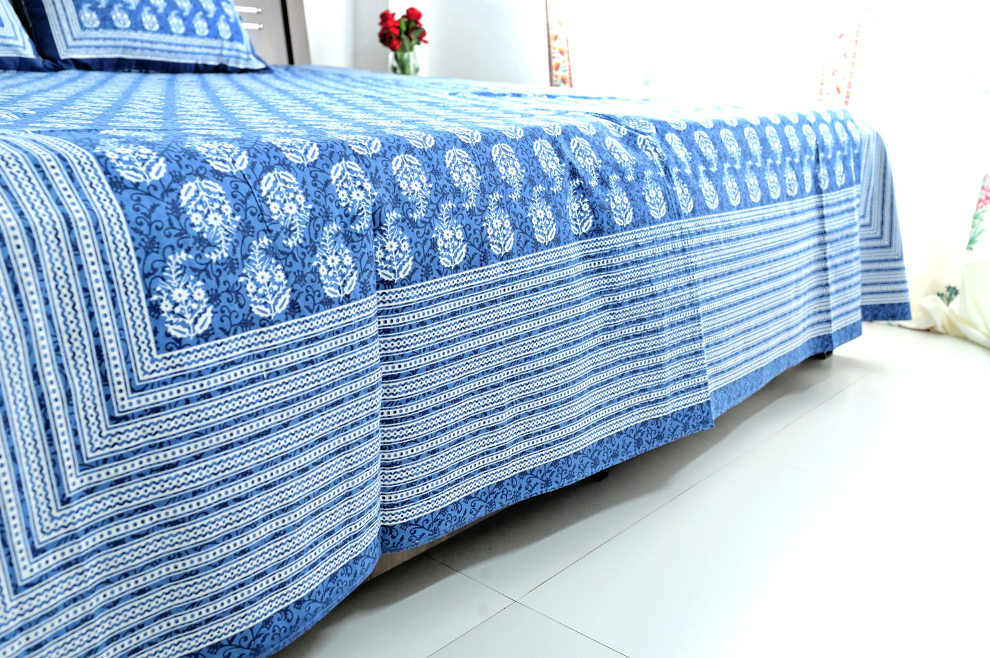 Jaipur Indigo Symphony  Double Bed Screen Print Bedsheet