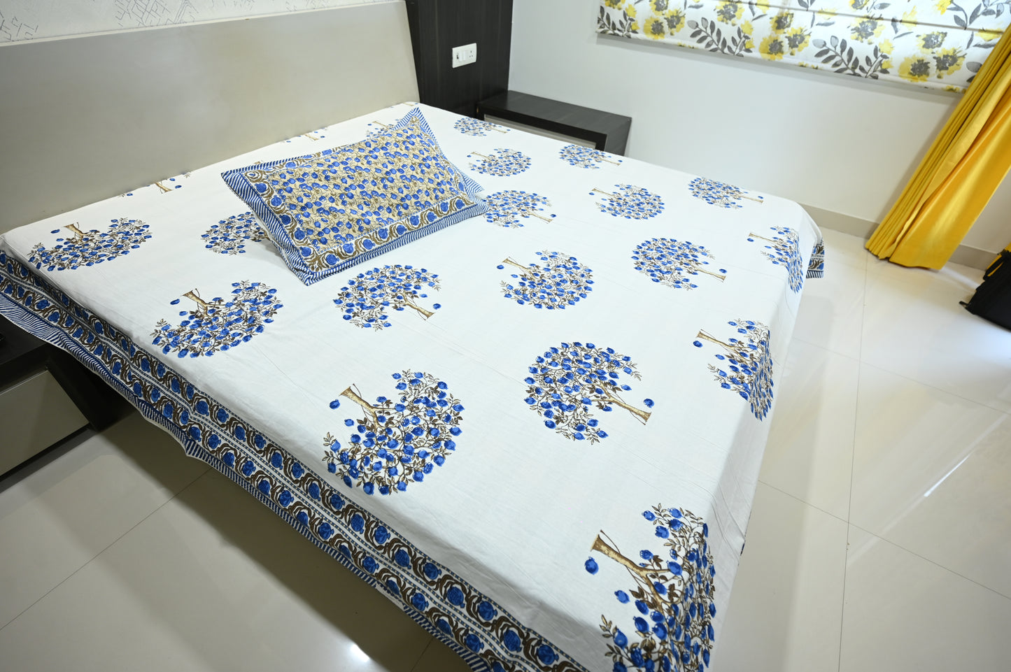 Cobalt Comfort Double Bed King Size Cotton Bedsheet with 2 Pillow Covers