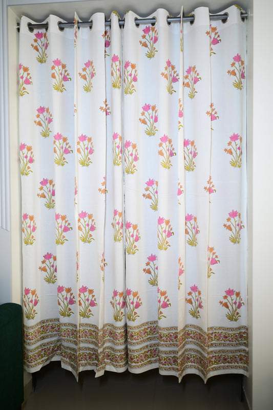 Floral Flourish Handblock Print Curtains