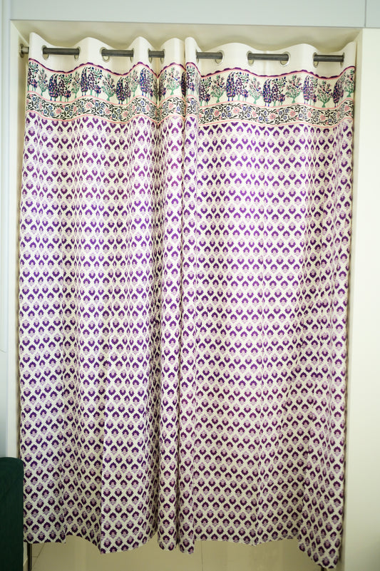 Violet Vista Floral Handblock Print Curtains