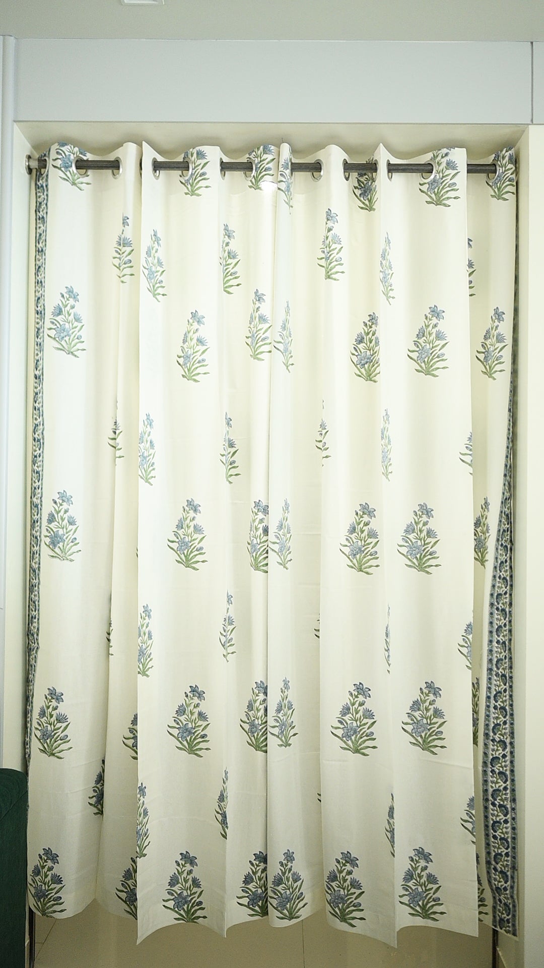 Blooms in Blue Handblock Print Curtains