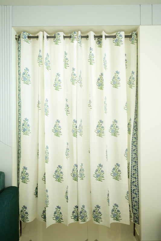 Blooms in Blue Handblock Print Curtains