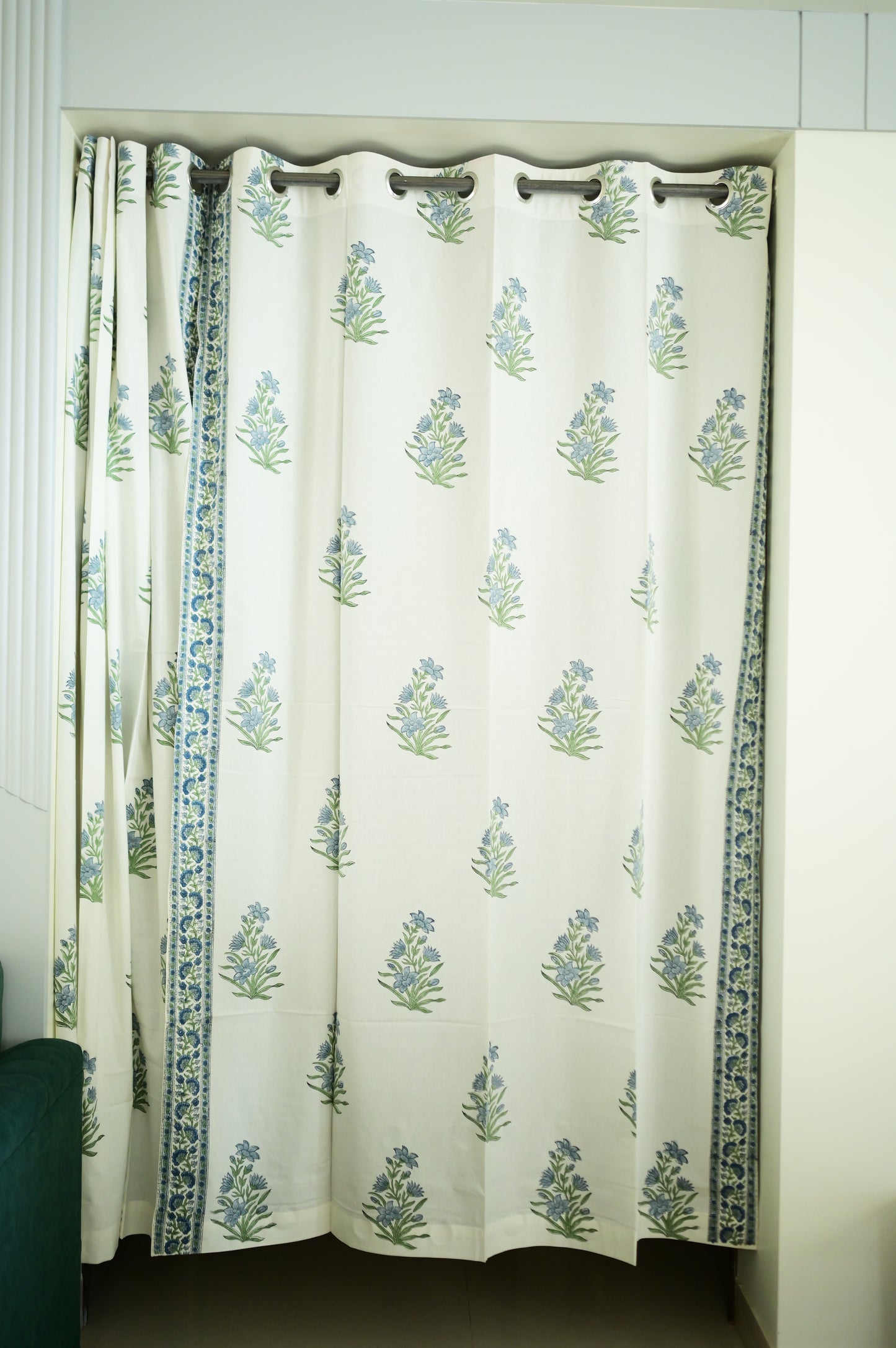 Blooms in Blue Handblock Print Curtains