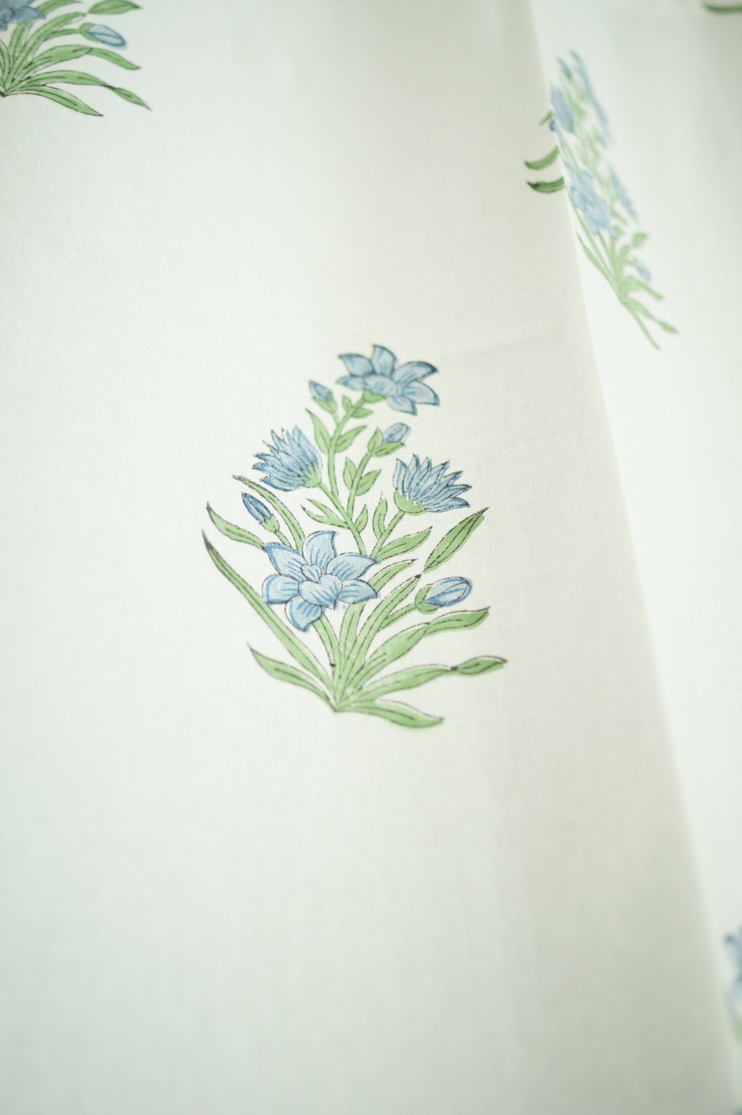 Blooms in Blue Handblock Print Curtains