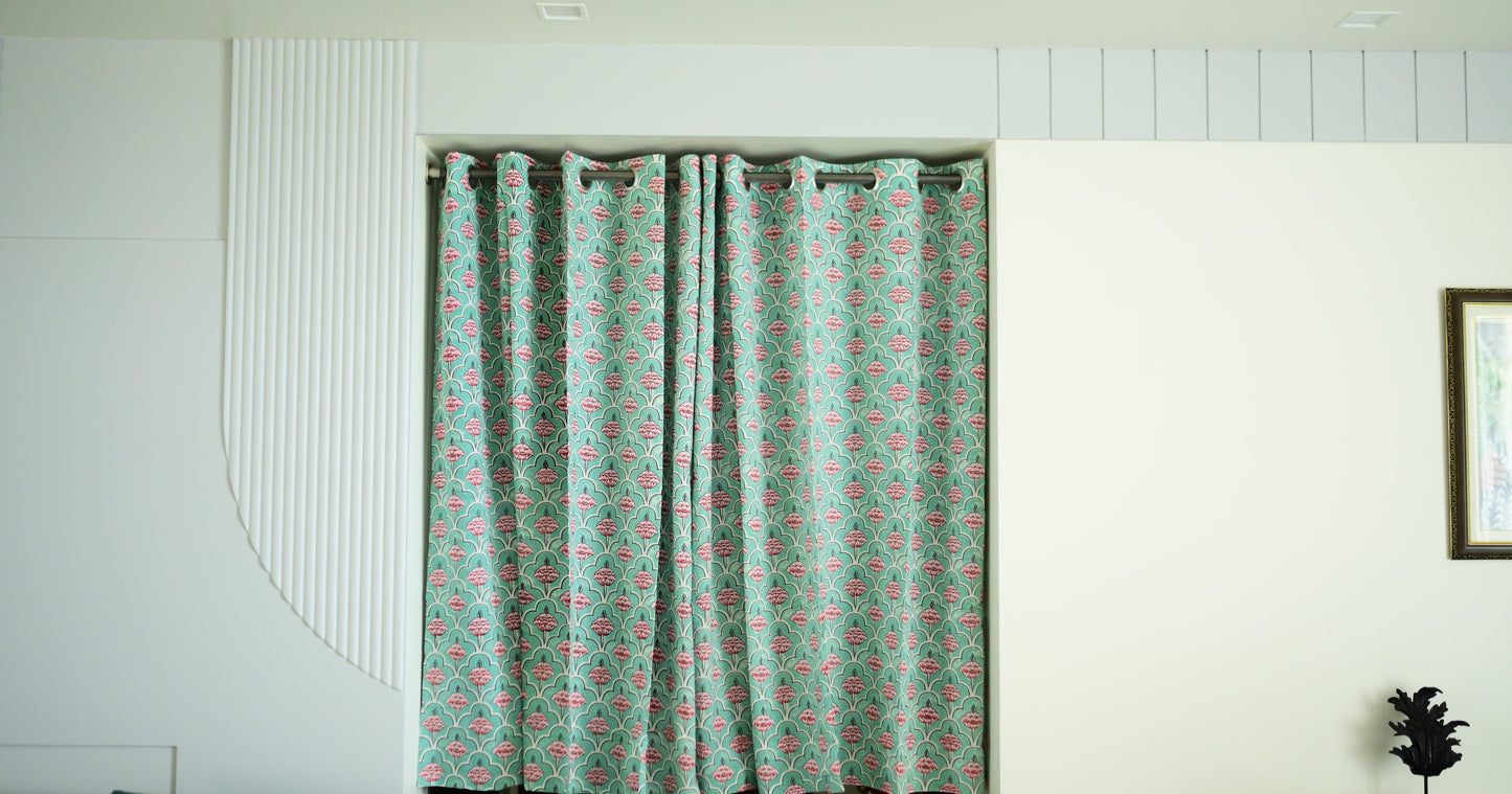 Blossom Breeze Floral Handblock Print Curtains