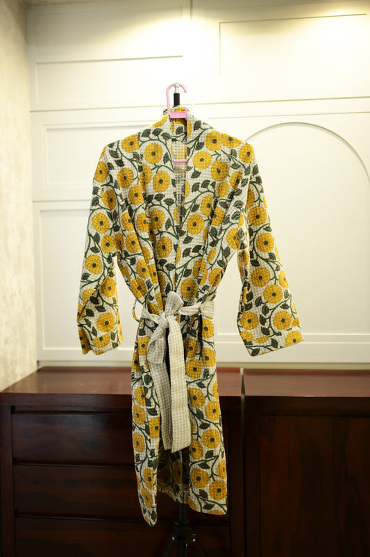 Yellow Floral Elegance Bathrobe