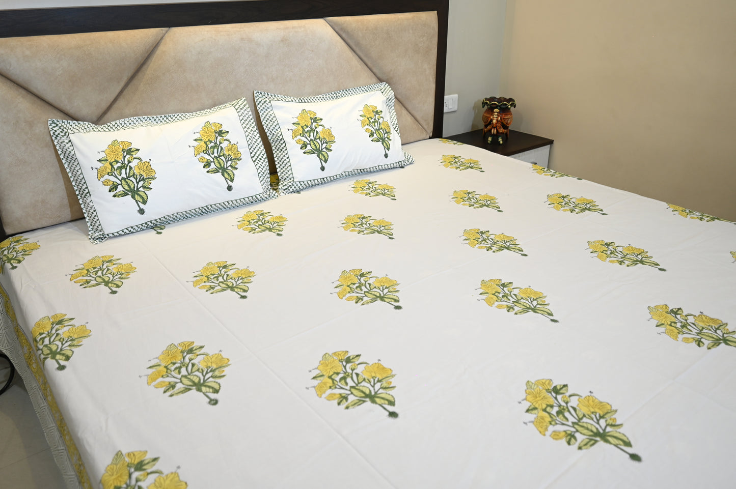 Marigold Charm Double Bed Super King Size Bedsheet Super Premium Cotton Fabric with 2 Pillow Covers