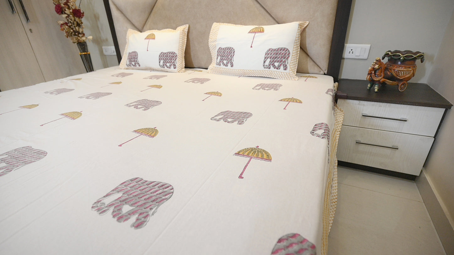 Regal Elephant Print Double Bed Super King Size Bedsheet with 2 Pillow Covers