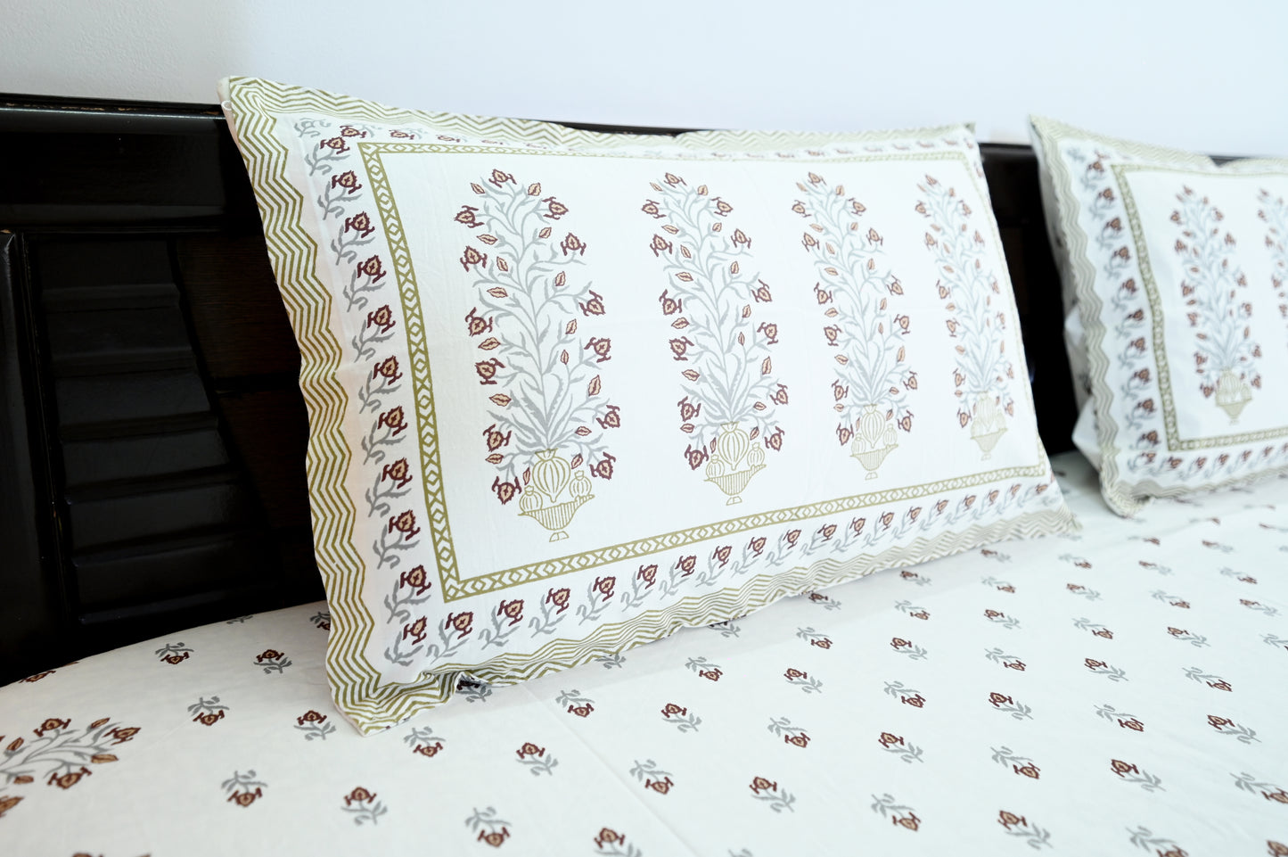 Rajasthani Roses Brown Double Bed Screen Print Bedsheet