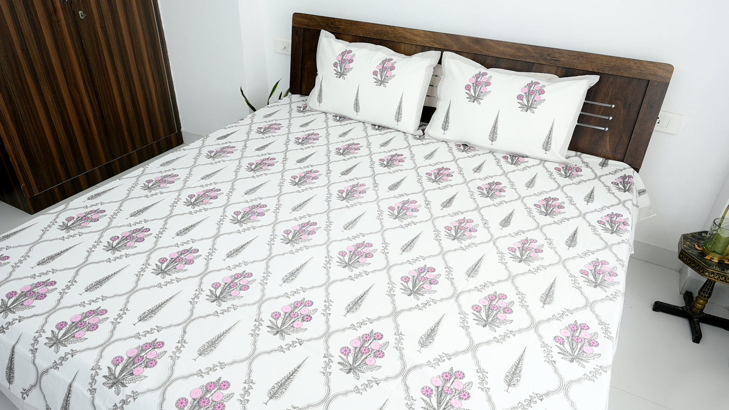 Jaipur Blossom Double Bed Screen Print Bedsheet