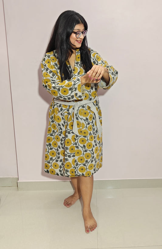 Yellow Floral Elegance Bathrobe