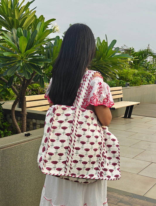 Wildflower Walk Quilted Tote Bag